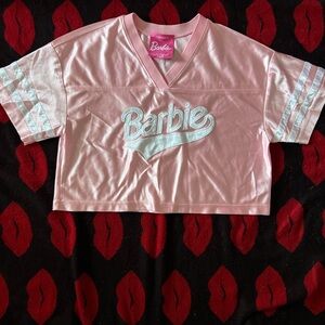 Forever 21 Barbie pink shiny jersey crop top S